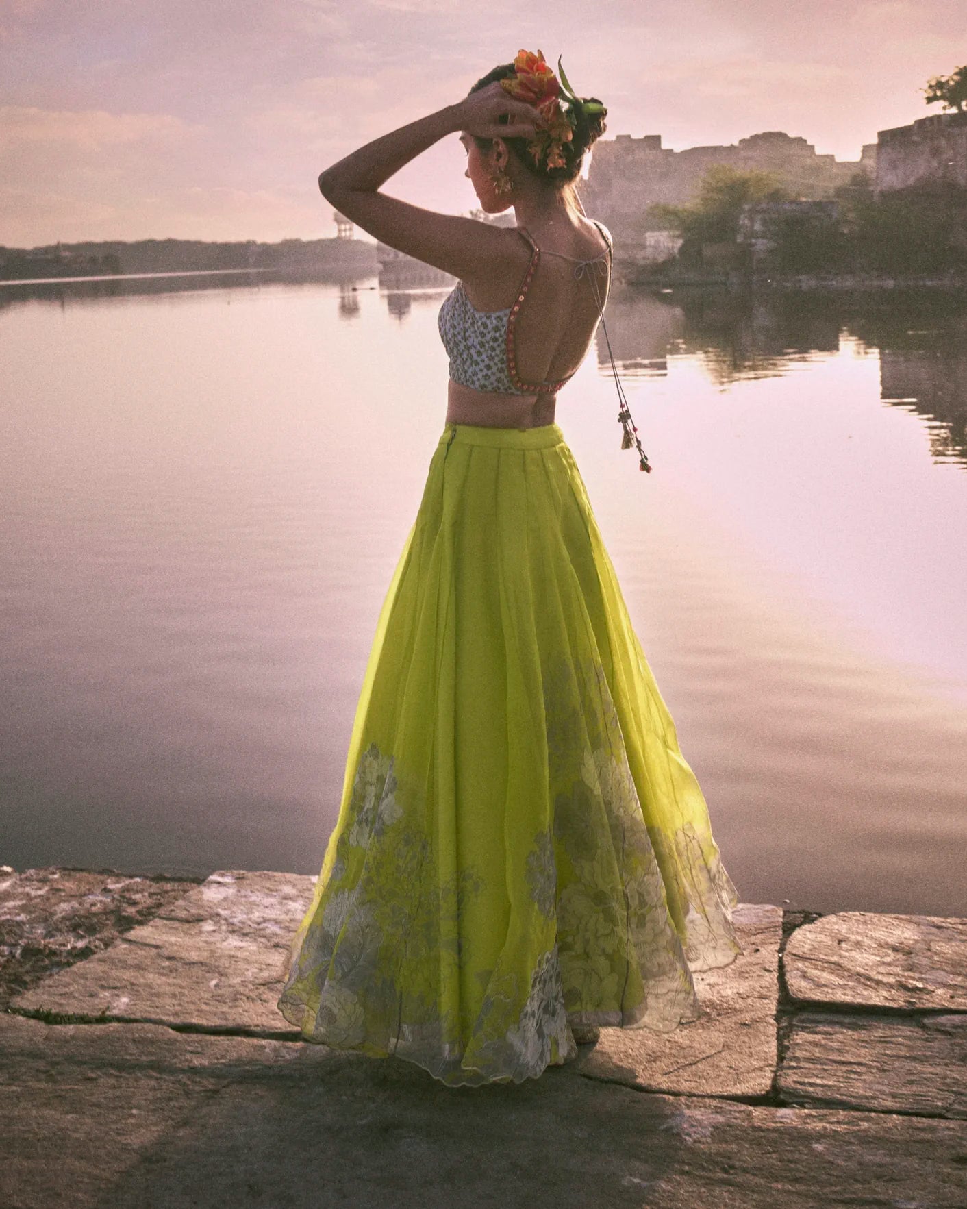 Gul Bright Green Floral Lehenga Set