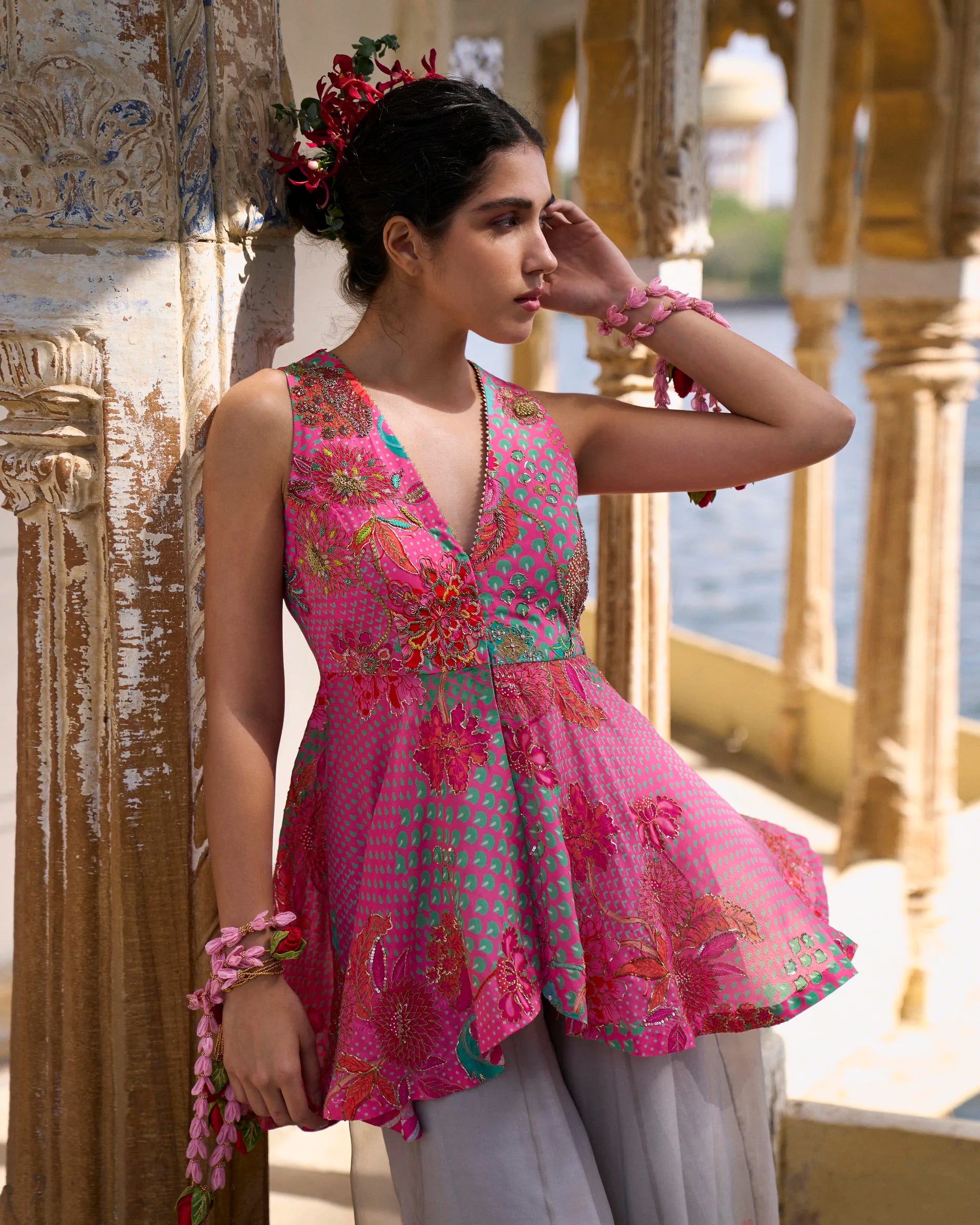 Gul Pink Peplum Sharara Set