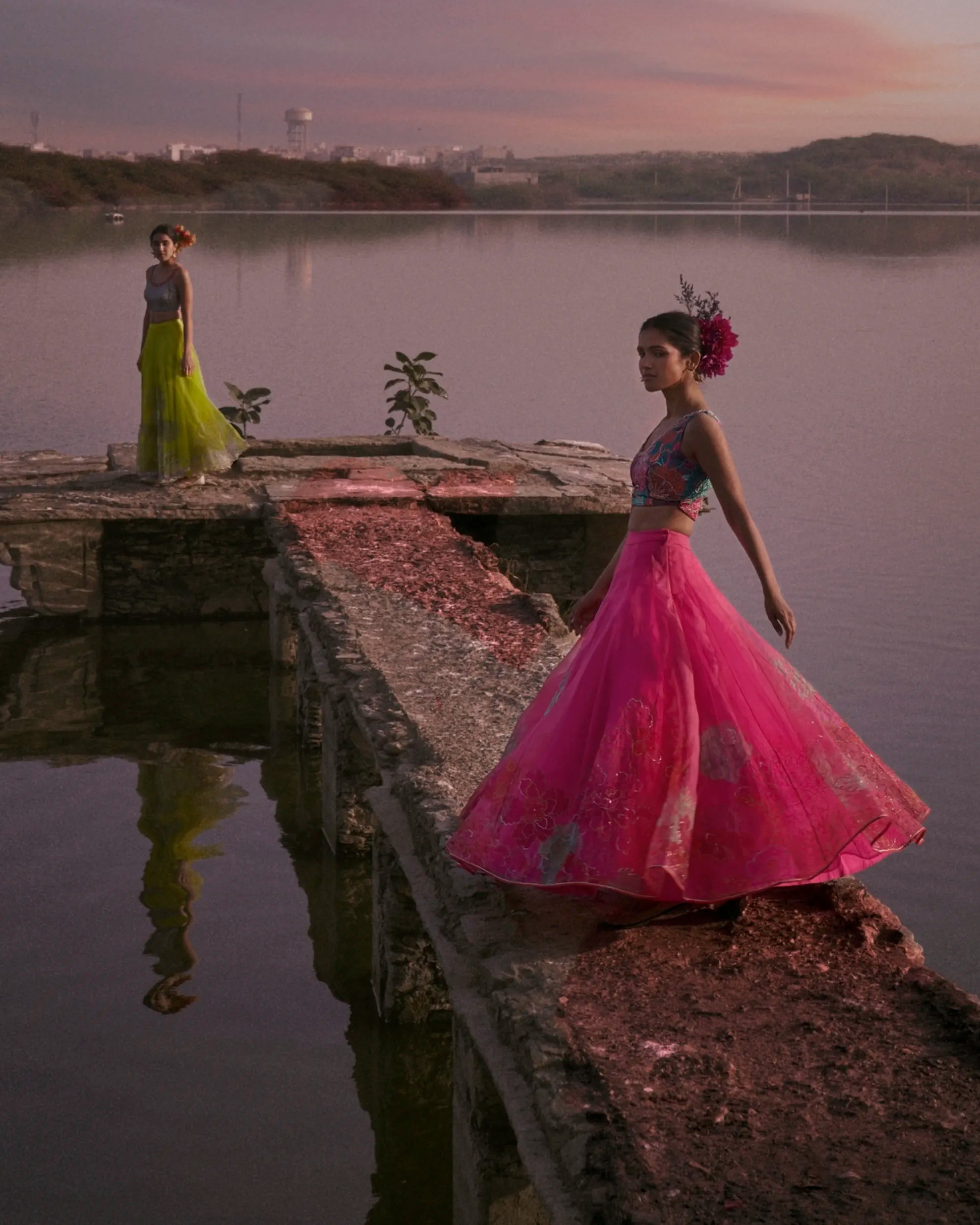 Gul Fushia Rose Pink Floral Lehenga Set