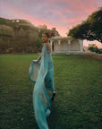 Gul Ice Blue Sequin Flower Sari