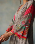 Gul Grey Front Puckering Tassel Sleeve Kurta Set