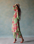 Gul Sage Green - Pink Printed Puckering Kurta Set
