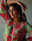 Gul Sage Green - Pink Printed Puckering Kurta Set