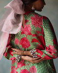 Gul Sage Green - Pink Printed Puckering Kurta Set