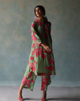 Gul Sage Green - Pink Printed Puckering Kurta Set