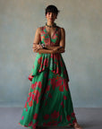 Gul Green Crepe Peplum Sharara Set