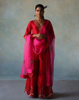 Gul Red- Hot Pink Silk Sharara Set