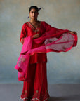 Gul Red- Hot Pink Silk Sharara Set