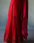Gul Red- Hot Pink Silk Sharara Set