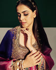 Genelia Purple Silk Yoke Boota Kurta Set