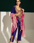 Genelia Purple Silk Yoke Boota Kurta Set