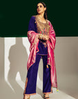Genelia Purple Silk Yoke Boota Kurta Set