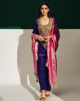 Genelia Purple Silk Yoke Boota Kurta Set