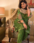 Green Stripe Velvet Kurta Set