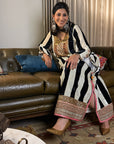 Black And White Stripe Velvet Kaftan Dress