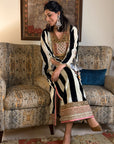 Black And White Stripe Velvet Kaftan Dress