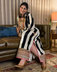 Black And White Stripe Velvet Kaftan Dress