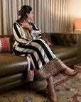 Black And White Stripe Velvet Kaftan Dress
