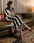 Black And White Stripe Velvet Kaftan Dress
