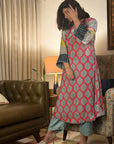 Pink Mehzabeen Print Velevt Kurta Set