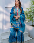 Meher Taluja Retro Raani Teal Blue Tree Sharara Set
