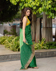 Krithi Shetty Green Stripe Crepe Embroidered Sari Set