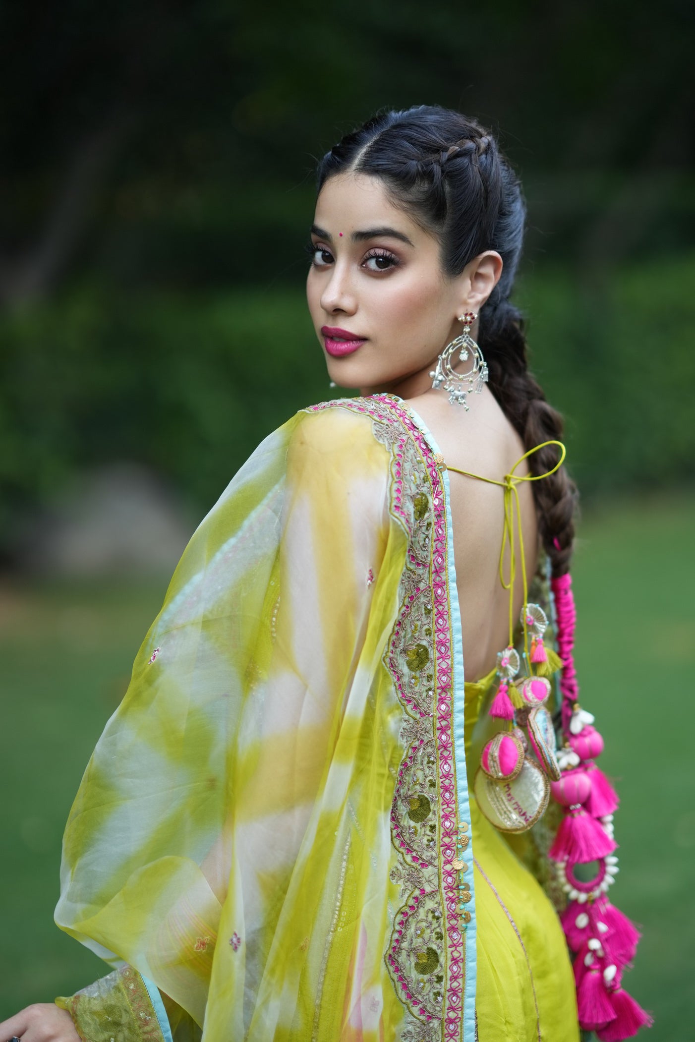 Janhvi Kapoor Bright Lime Short Sequins Kurti Set