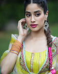 Janhvi Kapoor Bright Lime Short Sequins Kurti Set