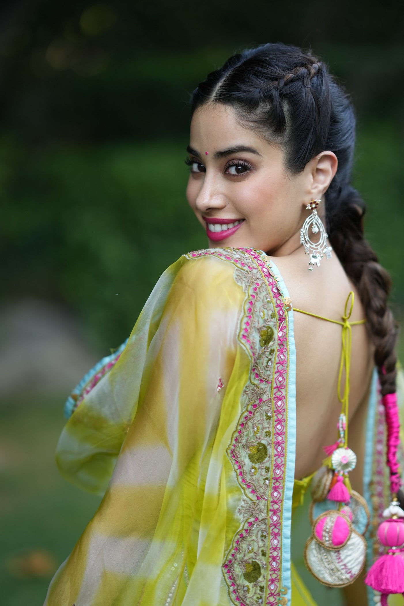 Janhvi Kapoor Bright Lime Short Sequins Kurti Set