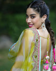Janhvi Kapoor Bright Lime Short Sequins Kurti Set