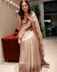 Nisha Aggarwal Ivory Tissue Saree