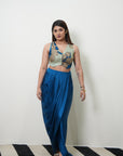 Khel Teal Blue Drape Skirt Set