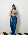 Khel Teal Blue Drape Skirt Set
