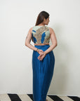 Khel Teal Blue Drape Skirt Set