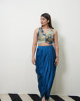 Khel Teal Blue Drape Skirt Set
