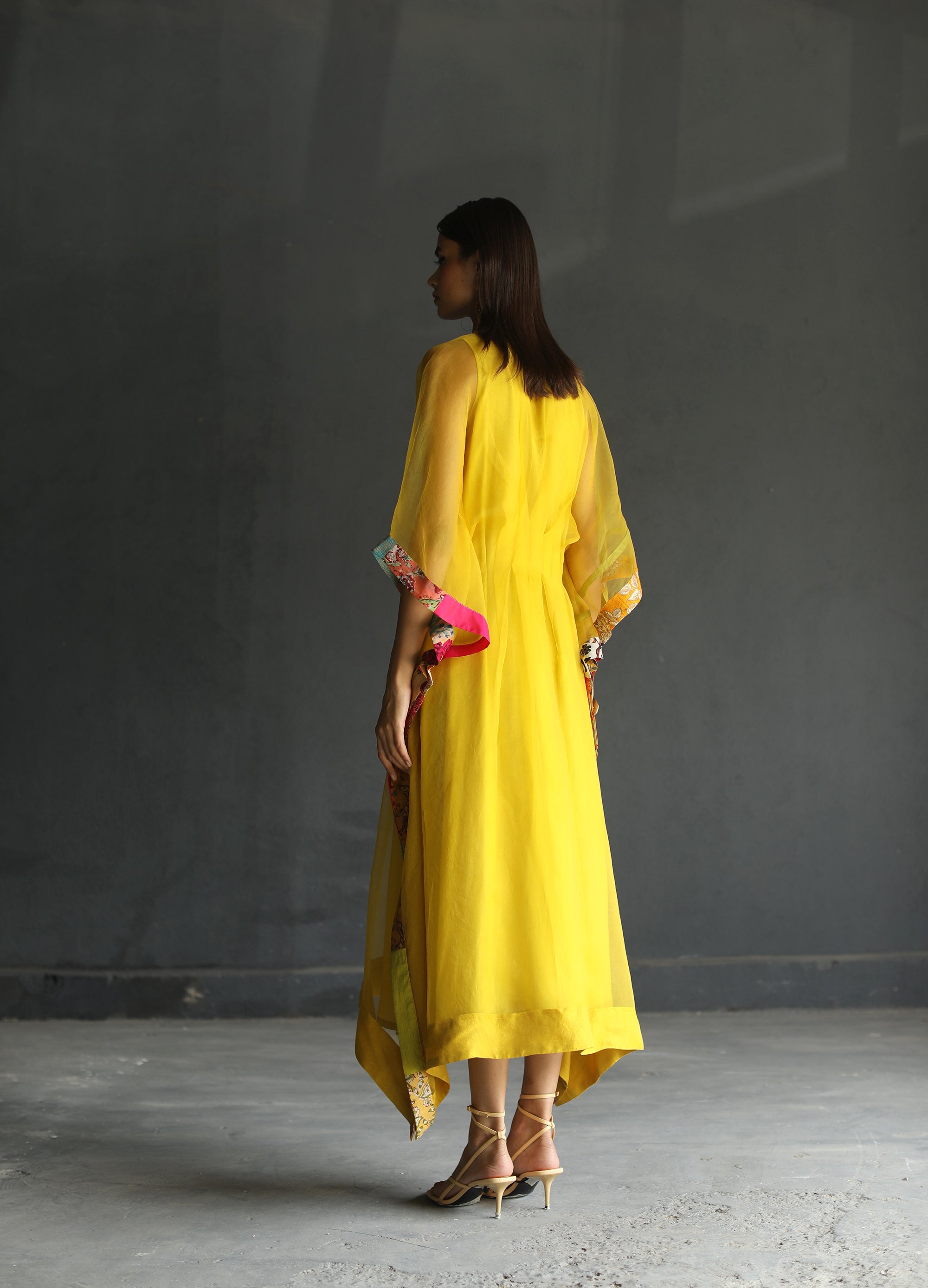 Love To Dot Yellow Organza Kaftan