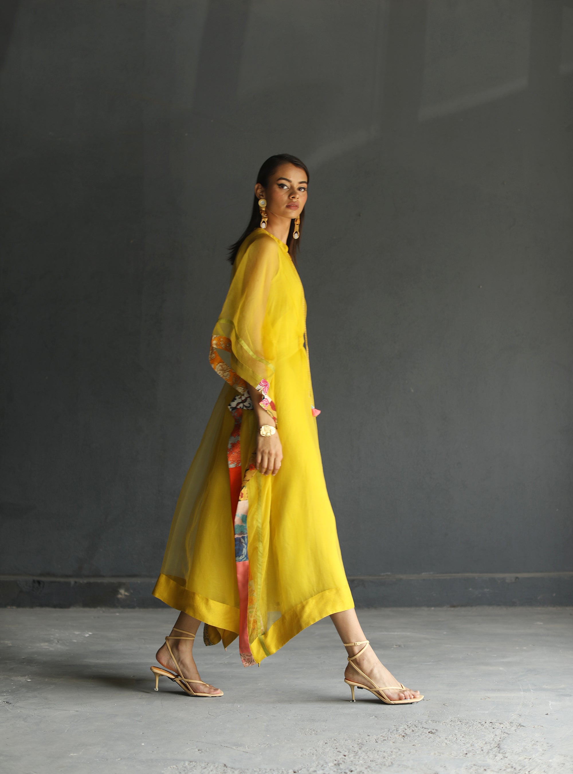 Love To Dot Yellow Organza Kaftan