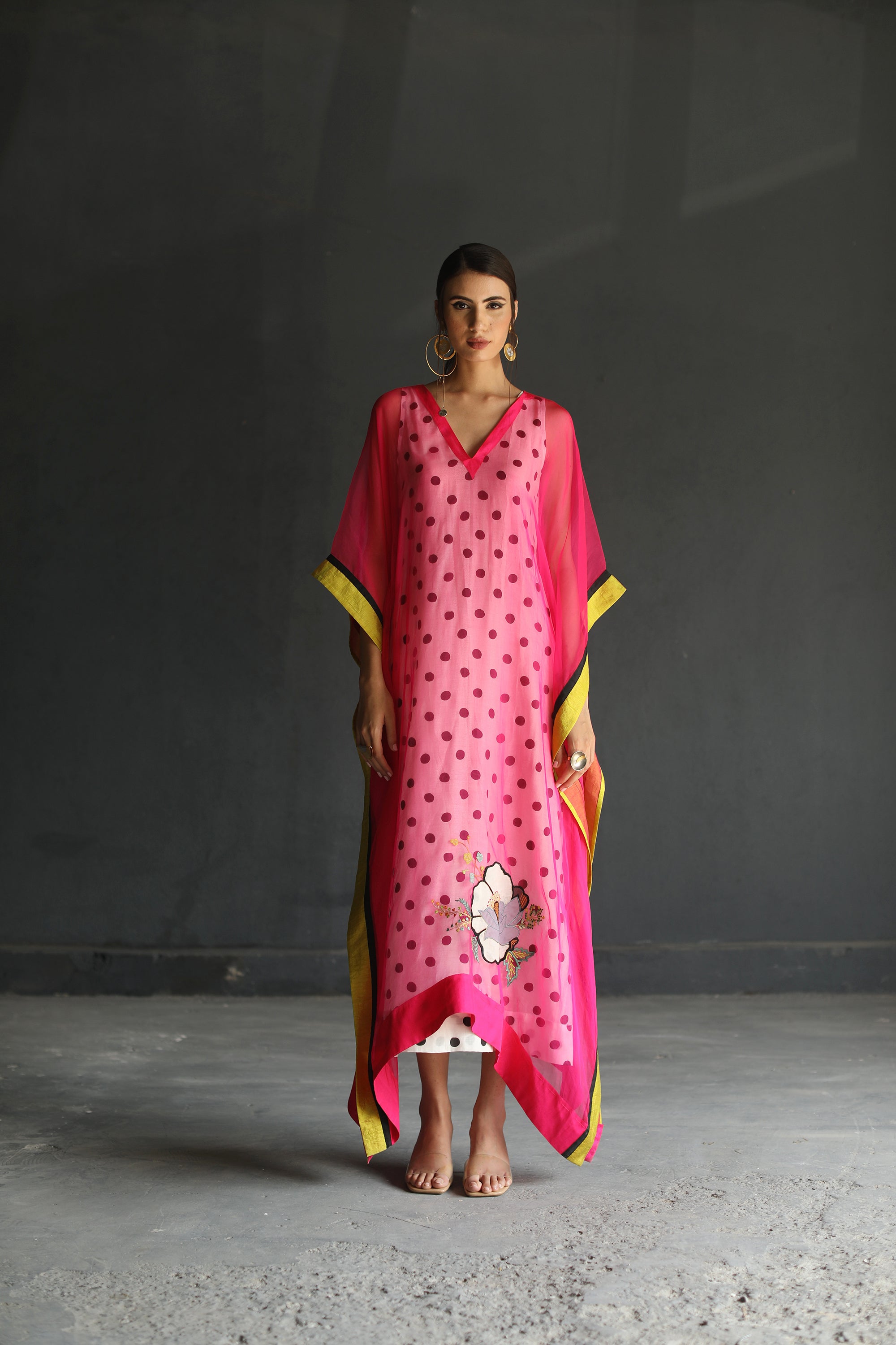 Love To Dot Hot Pink Flower Organza Kaftan