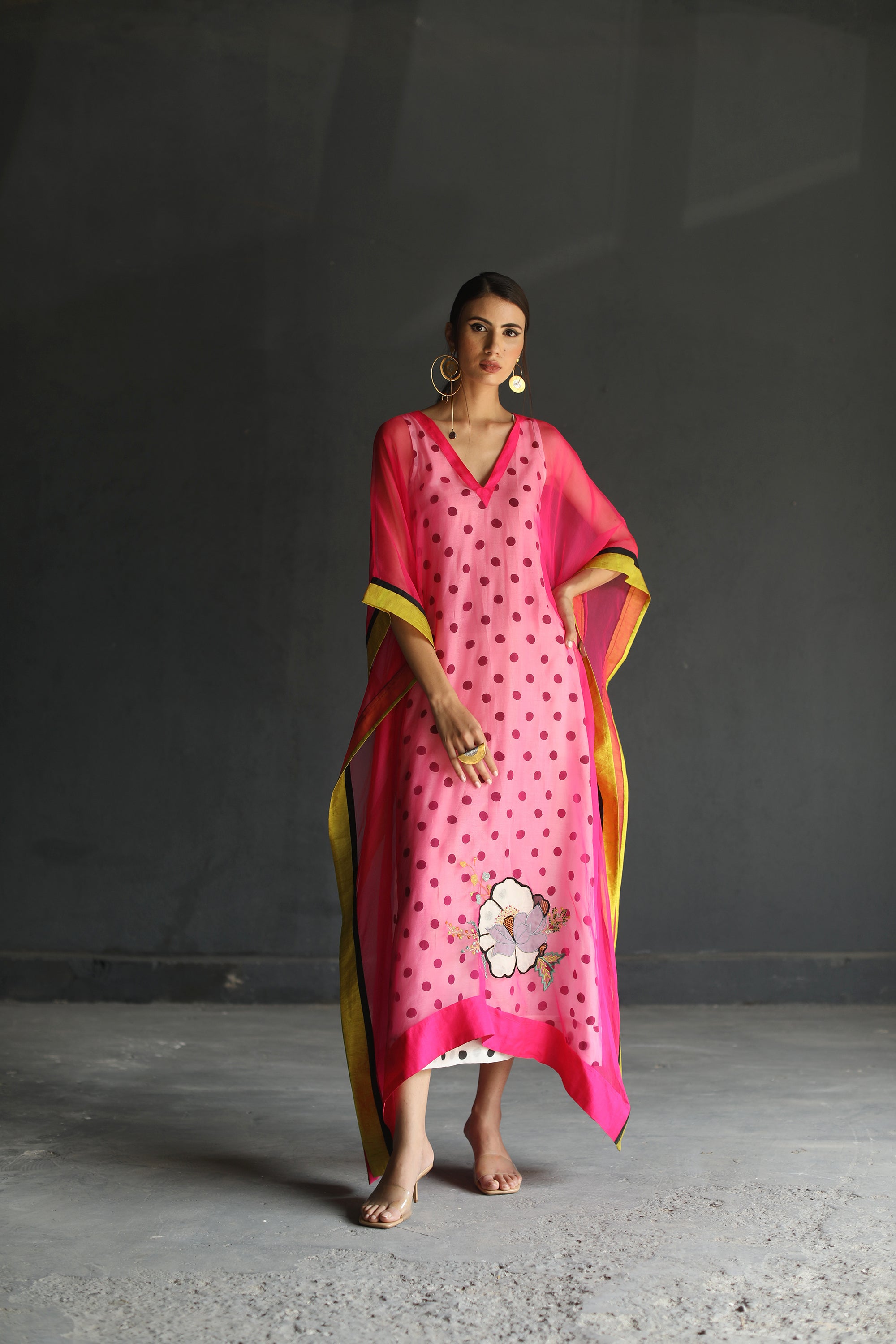 Love To Dot Hot Pink Flower Organza Kaftan