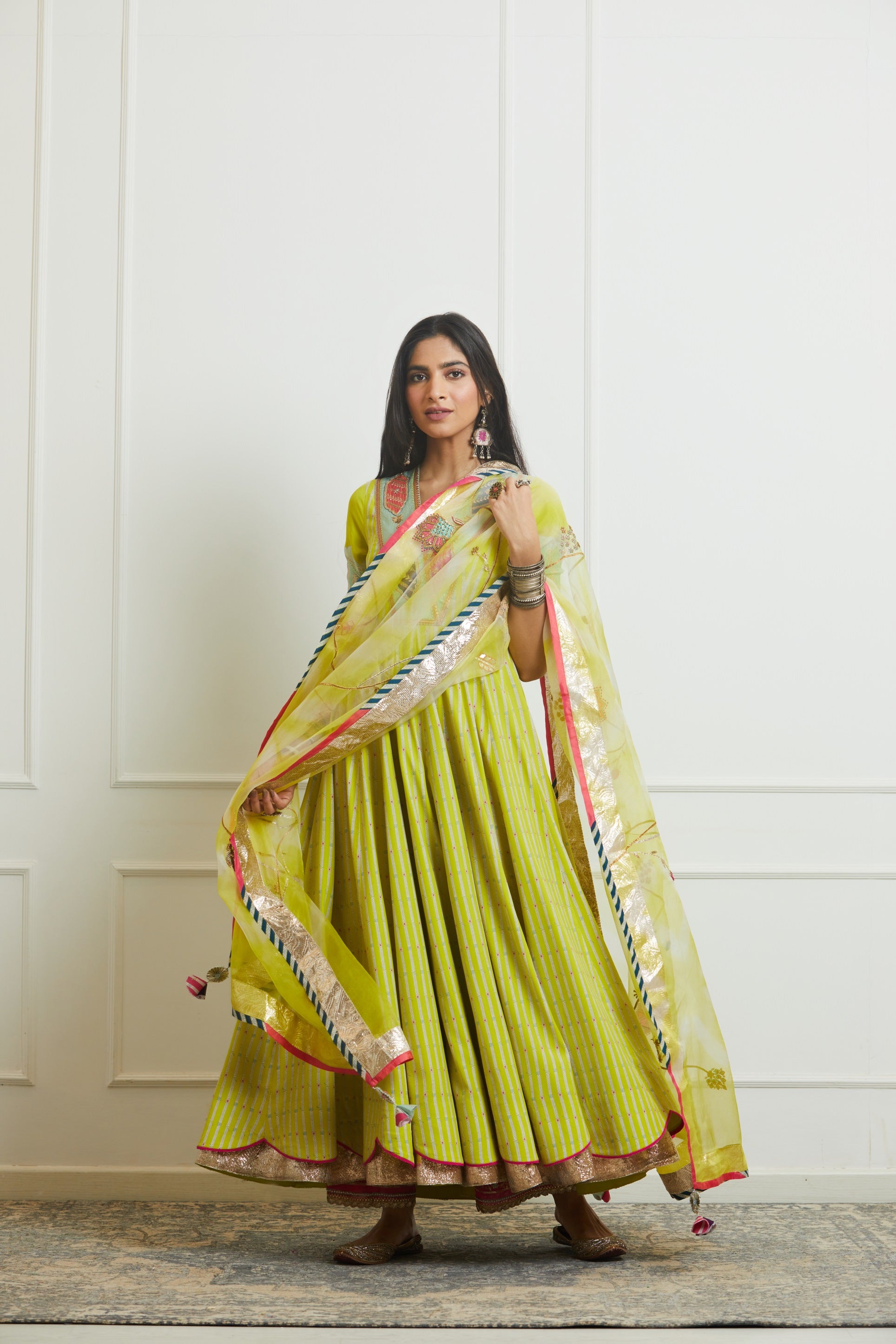 Bright Lime Printed Anarkali Set