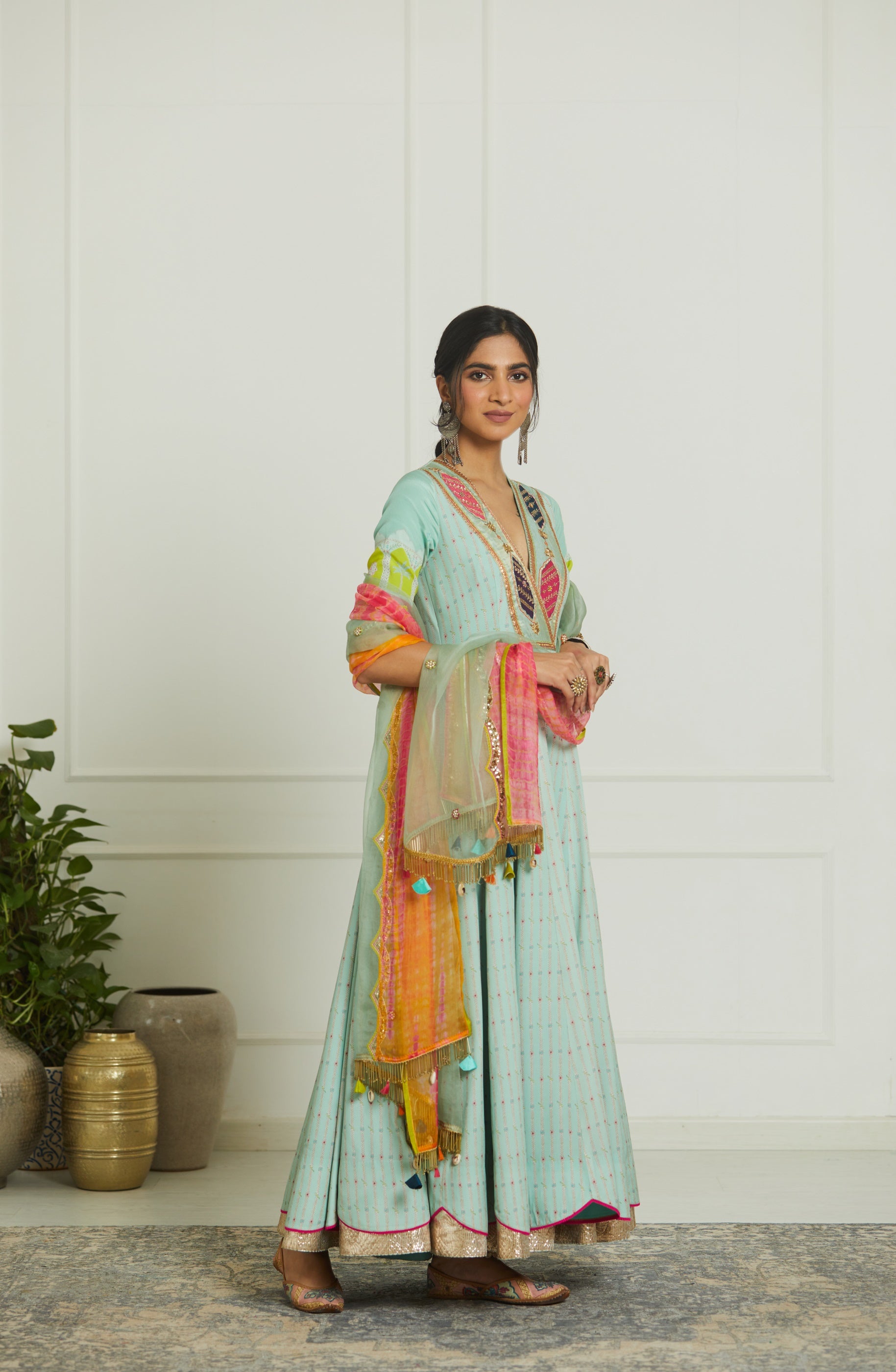 Mehzabeen Powder Blue Printed Anarkali Set