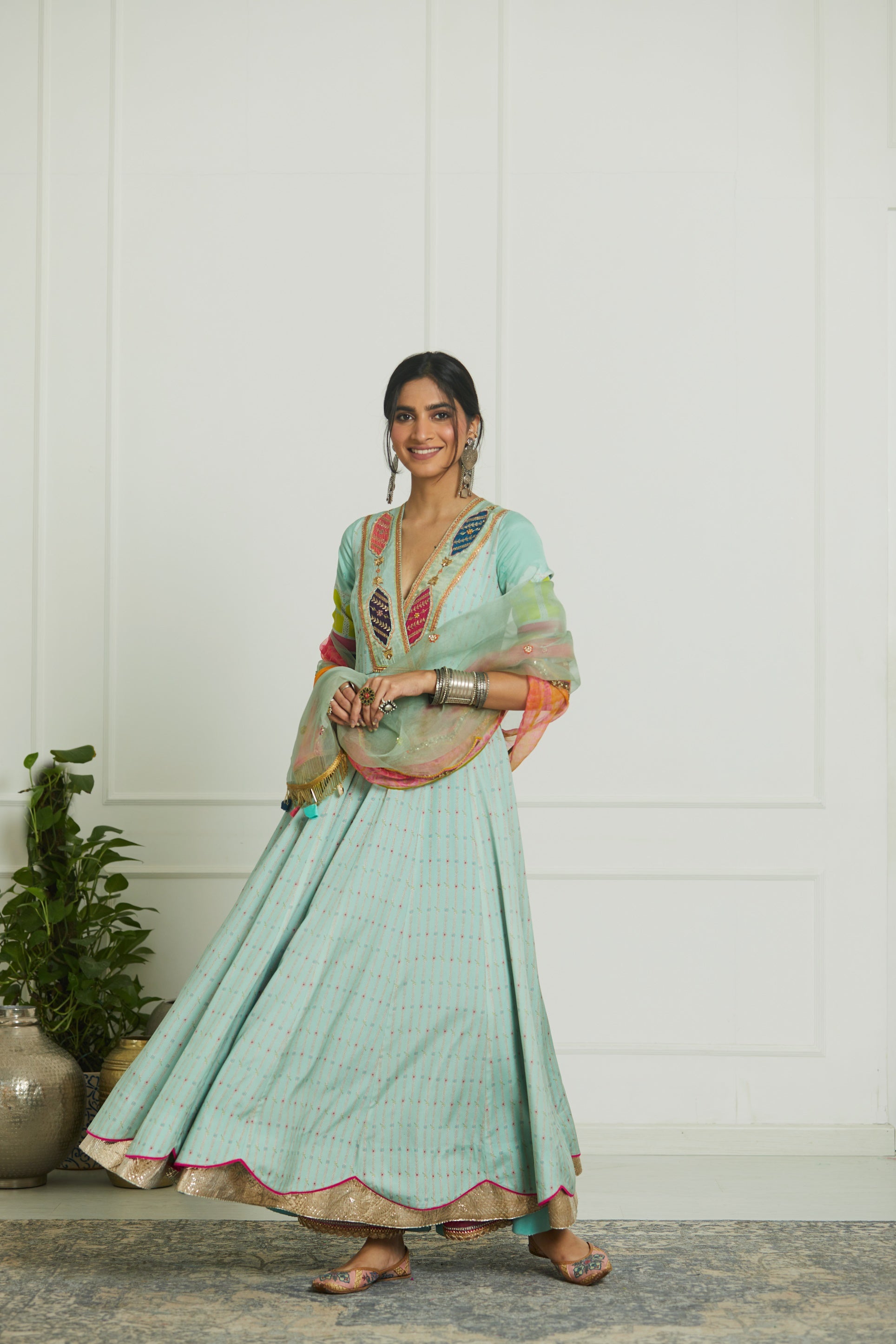 Mehzabeen Powder Blue Printed Anarkali Set