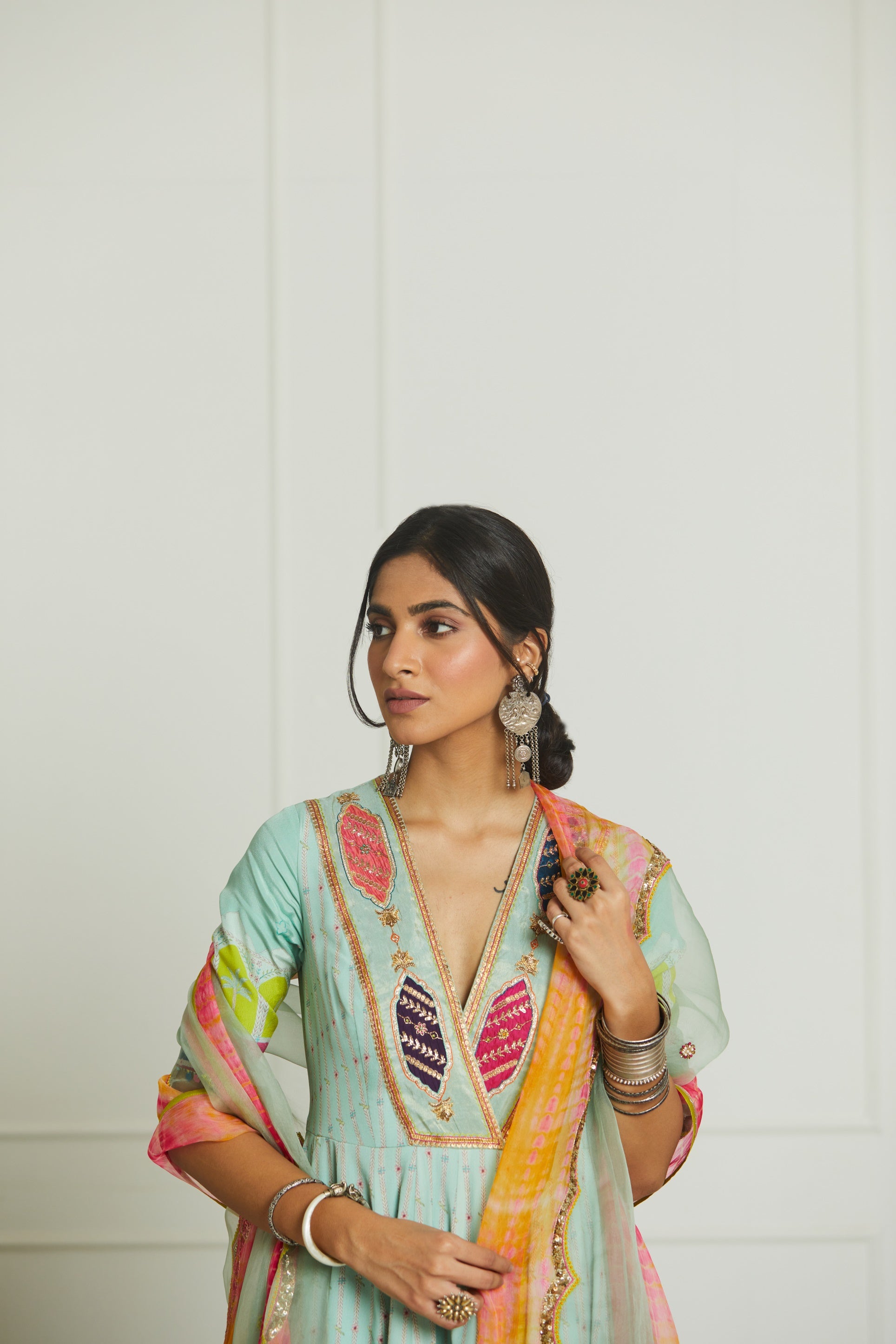 Mehzabeen Powder Blue Printed Anarkali Set