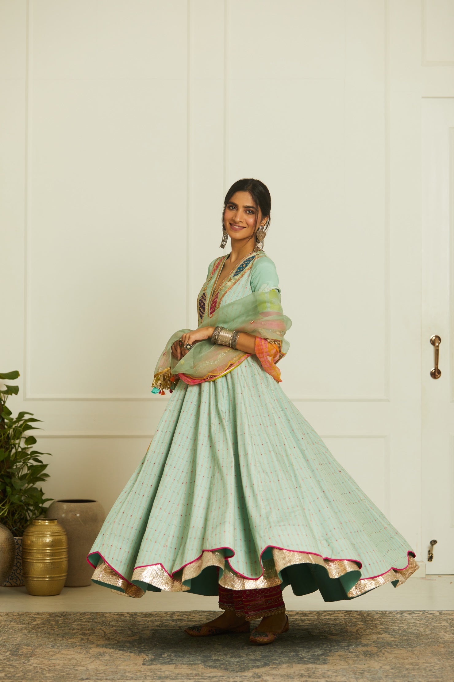 Mehzabeen Powder Blue Printed Anarkali Set