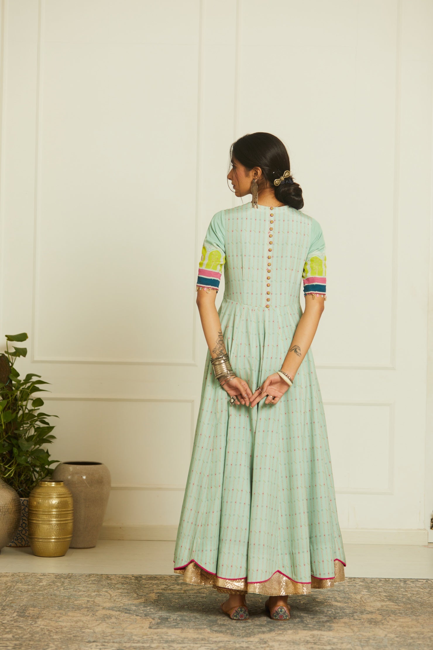 Mehzabeen Powder Blue Printed Anarkali Set