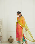Fushia - Orange Organza Kurta Set