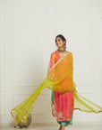 Fushia - Orange Organza Kurta Set