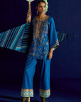 Mastani Yoke Jaal Teal Blue Silk Short Kurta Set