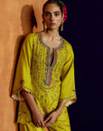 Mastani Yoke Jaal Yellow Silk Short Kurta Set