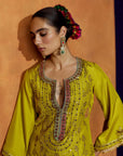 Mastani Yoke Jaal Yellow Silk Short Kurta Set